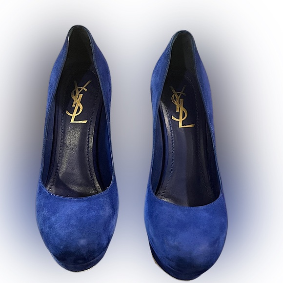 YSL Saint Laurent Paris Suede Palais Royal Blue Platform Pump Size 36 1/2 - Picture 1 of 7